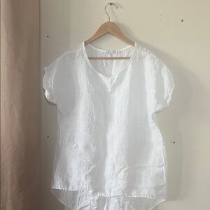 Tempo Paris White Short Sleeve Linen Top